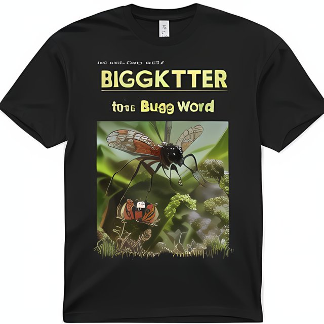 Big & Bugs Cartoon Graphic Print Black TShirt Vibrant Colors Detailed