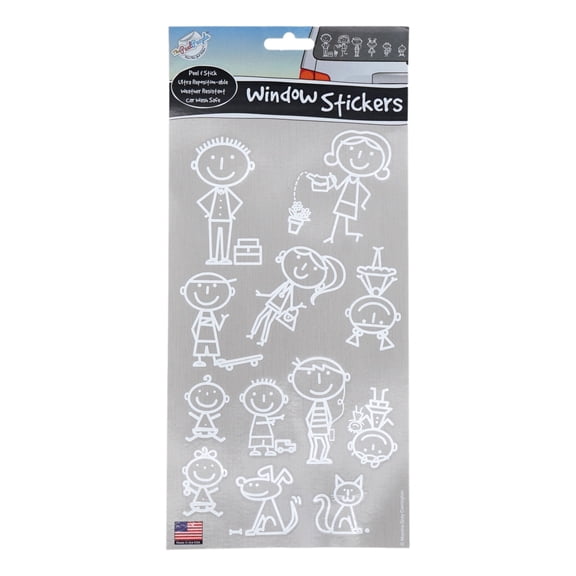 Big Busy Family Car Decals (White) Car Window Decor Clings Father Mother Kids Children Stickers Peel and Stick