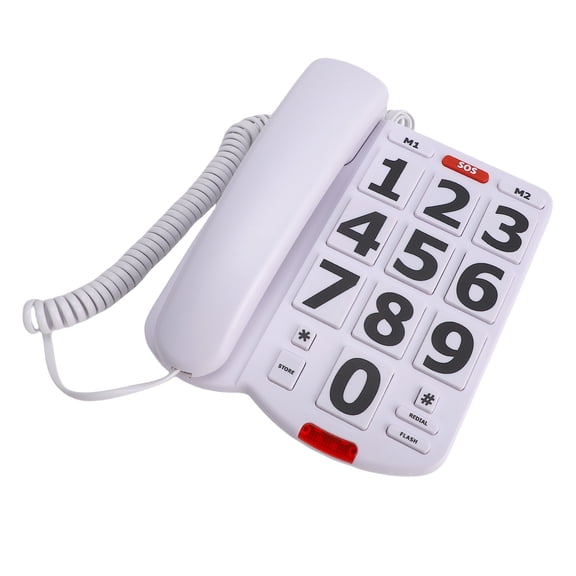 Big Button Corded Phone with Photo Memory & One-Touch Speed Dialing for Seniors - Visual LED Ringer, Volume Boost Amplified Home Landline Telephone (White, 8.27 x 7.09 in / 21.0 x 18.0 cm)
