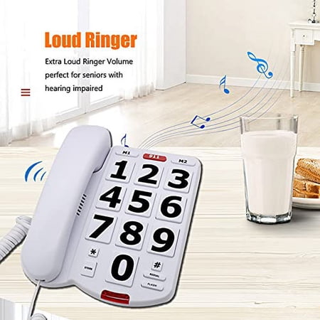Big Button Phone for Elderly - Amplified Corded Phone Home Landline Telephone Seniors Phone with Extra Loud Ringer House Phone for Hearing and Visually Impaired