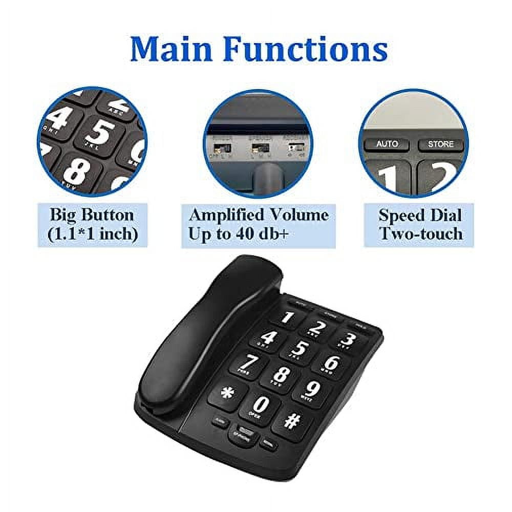 Big Button Phone for Elderly, HePesTer P02 Amplified Corded Phone for