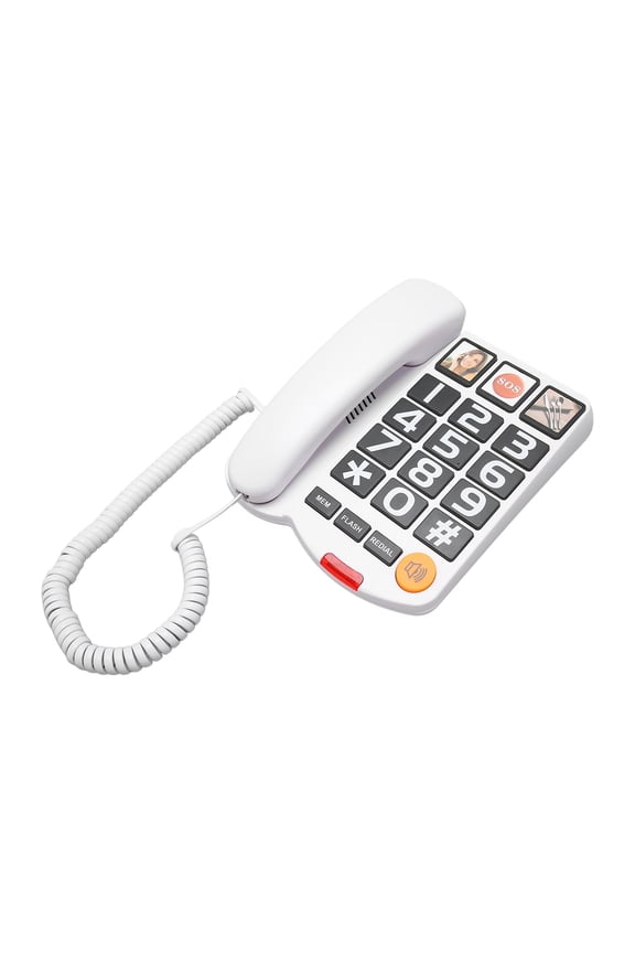 Big Button Phone for Seniors, Corded Landline Telephone with Handsfree, One-Touch Dialling, Large Key Adjustable Volume Wired Phone for Visually/Hearing Impaired, Extra Loud Ringer, White