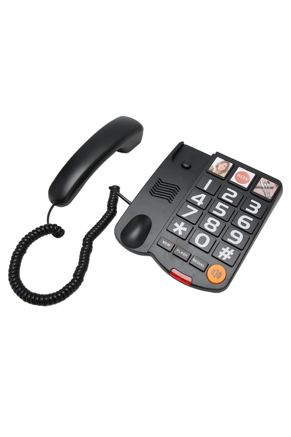 Big Button Phone for Seniors, One-Touch Dialling Corded Landline Telephone with Handsfree, Large Key Adjustable Volume Wired Phone for Visually/Hearing Impaired Elderly, Extra Loud Ringer, Black