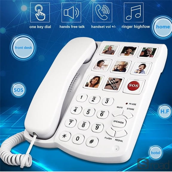 Big Button Phone For Seniors With SOS & Picture Dial, Amplified Corded Landline Telephone With Speakerphone, Loud Volume For Elderly, Desk Or Wall Mount