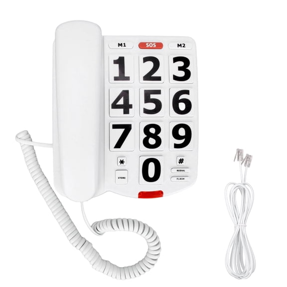Big Button Phone for Seniors, Corded Big Button Phone Landline Corded Phone Adjustable Volume Wired Telephone for Elderly, Hearing Damage