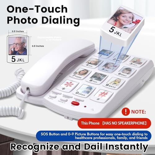 Big Button Phones for Seniors, Phone for Elderly with Dementia - 110dB Ringer Home Phone with 10 Photo Buttons for Easy Dialing - Hearing Impaired Telephone, Corded Landline Phones for Home