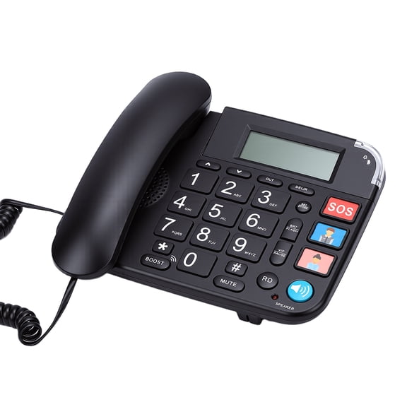 Large Key Wired Telephone, Dual Interface Wired Landline Phones with Caller ID/Hands-Free for Office, Big Button Corded Phones for Seniors, 3 Group One-Touch Dialing, Adjustable Volume & Ringing