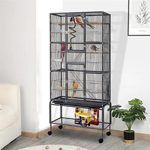 Big Cage Wrought Iron Large Cage With Rolling Stand For Parrots Conures