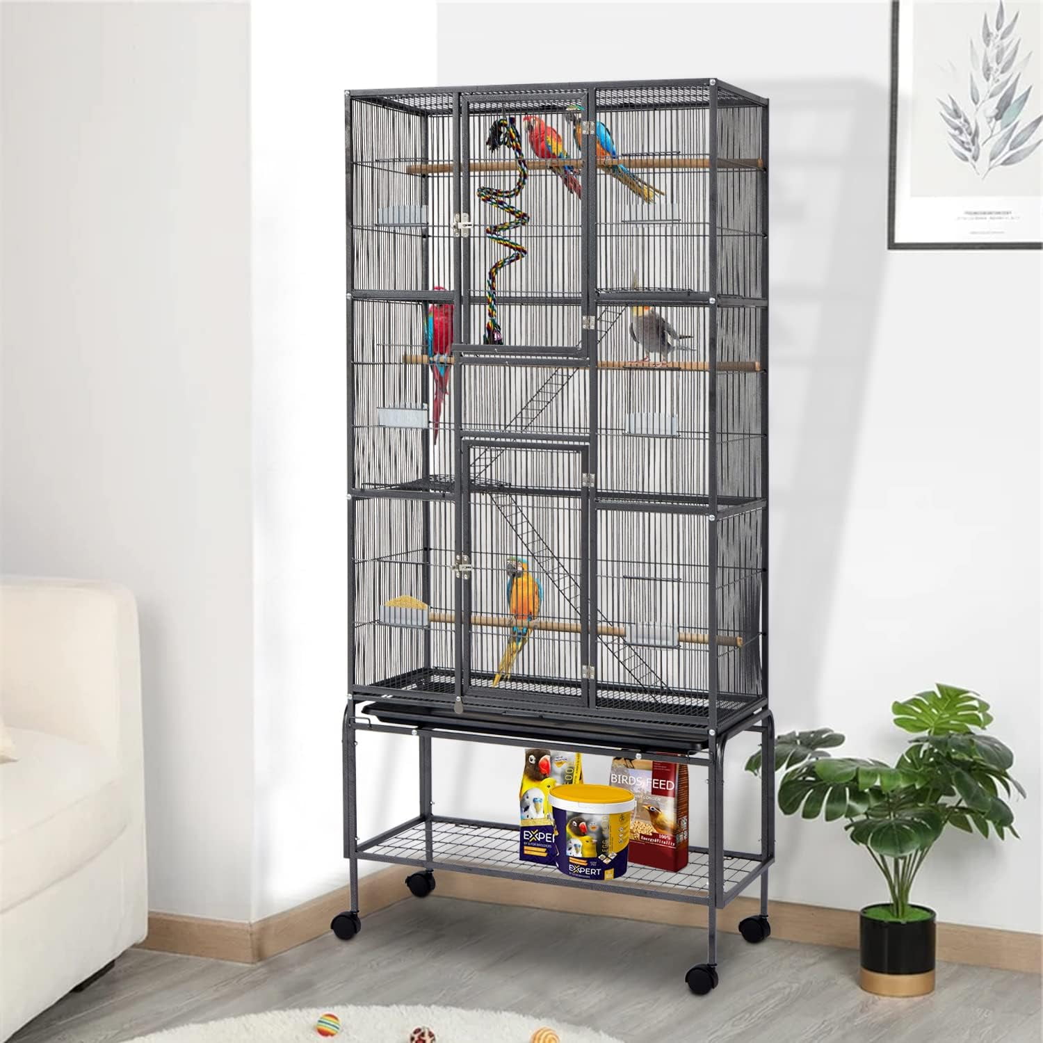 Big Cage Wrought Iron Large Cage With Rolling Stand For Parrots Conures