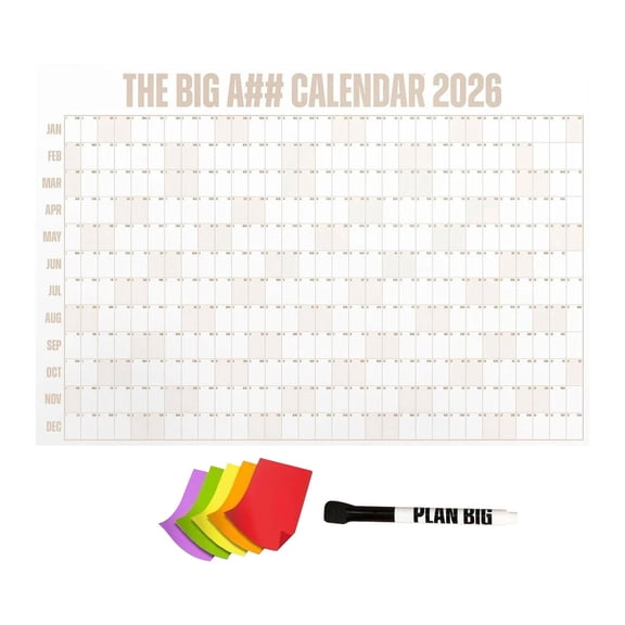 The Big Calendar 2026, Rustic Brown Full-Year Dry Erase Wall Calendar with Marker and 100 Color Labels, Large 12-Month Planner for Home, Office, and Family,big assed calendar 2026,big assed calendar