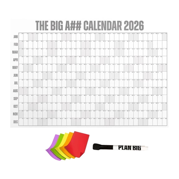 The Big A Calendar Full-Year Wall Calendar, 1 Pc 2026 Dry-Erase Includes 1 Marker & 100 Labels Lightweight, Easy to Hang Yearly Calendar Year at a Glance Plan Big Goals & Adventures, 4x3 Feet,Gray