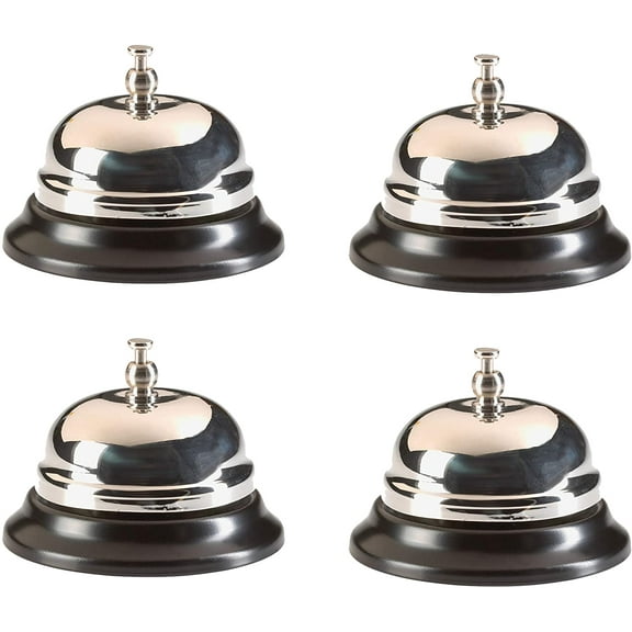 Big Call Bells, Chrome Finsh, Metal Construction Creates Loud Clear Ring, Office Desk Bell Service Bell for Hotels, Schools, Hospitals, Customer Service, Warehouses - 4 Pack