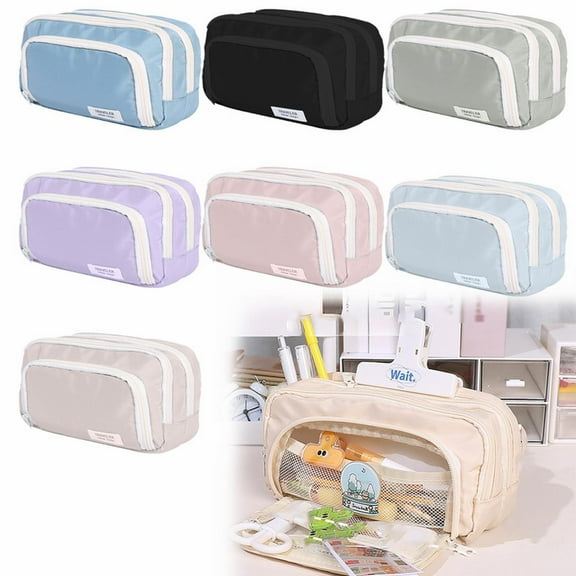 Big Capacity 3 Compartment Pencil Case Large Pouch for Pens, Stationery, and Cosmetics, for Adults, Men and Women