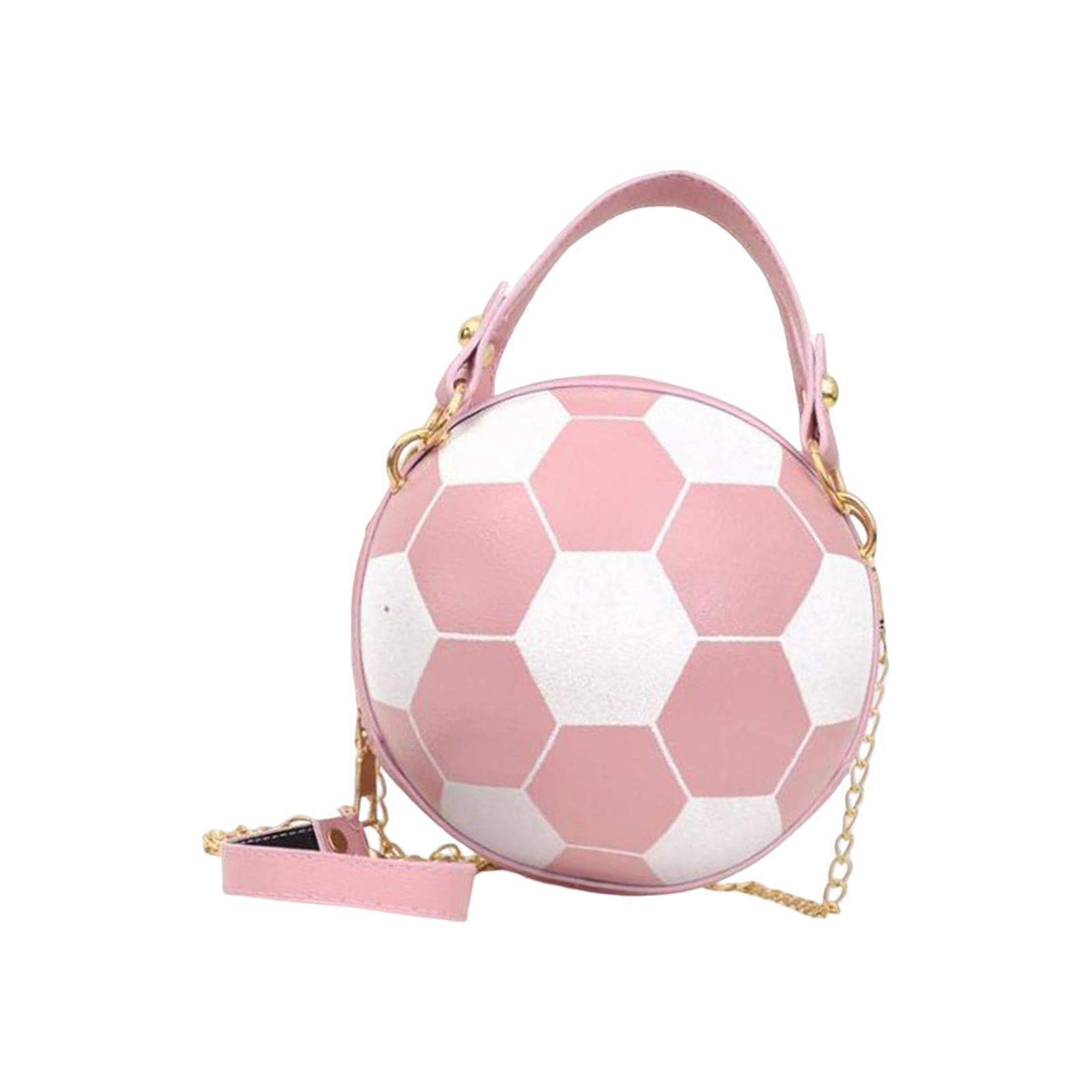 Big Capacity Football Shaped Cross Body Bag Purse Clutch Round Handbag  Fashion PU Shoulder Bag for Lady,Vacation,Travel Pink 