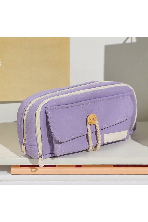 Big Capacity Pe-ncil Case 3 Compartments Large Pe-ncil Pouch P-en Bag Pe-ncil Box Holder Organizer Simple Storage Aesthetic Stationery Cosmetic for Men Women Office Essentials (Purple)