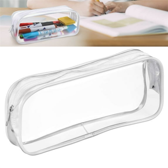 Big Capacity Pen Pouch,1 Pack Clear Zipper Pencil Case,Make up Cosmetic Bag,Plastic Storage Bag Holder,for Classroom Office Stationery Travel Storage (White)
