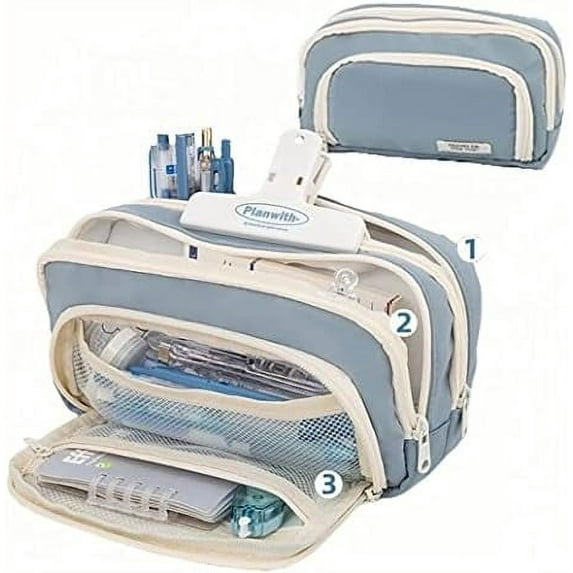 Big Capacity Pencil Case 3 Compartments Large Pencil Pouch Pen Bag Pencil Box Holder Organizer Simple Storage Aesthetic Stationery Cosmetic for Adults Men Women Office Essentials