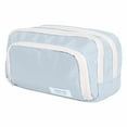 thumbnail image 1 of Big Capacity Pencil Case 3 Compartments Large Pencil Pouch Pen Bag Pencil Box Holder Organizer Simple Storage Aesthetic Stationery Cosmetic for Adults, Office Essentials (Blue2) 8.26x3.54x5.9", 1 of 4