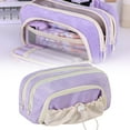 thumbnail image 1 of Big Capacity Pencil Case, 3 Compartments Pencil Pouch with Front Drawstring Bag, Durable Zipper Pencil Bag with Mesh Pocket, Organizers and Storage Solution for Stationery Makeup Cosmetics, Purple, 1 of 9