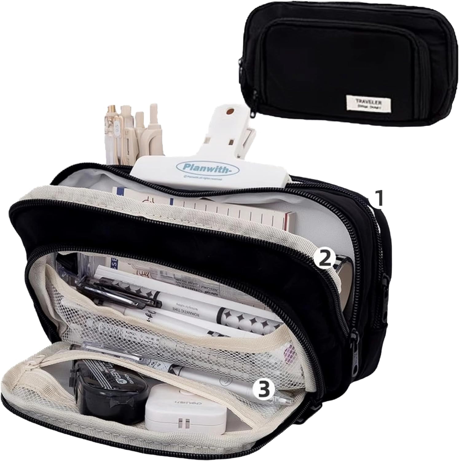 Simpleton Case Big Capacity Pencil Case, 3 Compartments Simple Storage Aesthetic ...
