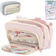 thumbnail image 1 of Big Capacity Pencil Case, 3 Compartments Simple Storage Aesthetic Pencil Case, Large Capacity Pencil Pouch Handheld Pen Bag Cosmetic Portable Gift (Pink), 1 of 10