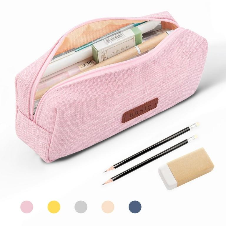 Pencil Bag Makeup Bag Pen Pencil Stationery Pouch Bag Case/PU Leather Small  Pencil Pouch Students Stationery Pouch Zipper Bag - Pink 