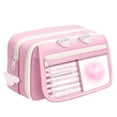 thumbnail image 1 of Big Capacity Pencil Case with 3 Compartments, Large Pencil Pouch Pen Bag Organizer for Office Essentials,Pink, 1 of 7