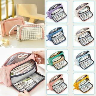 Solid/Plain Zipper Large Capacity Pencil Case Pen Pouch 3 Compartments  Stationery Bag For Middle High School College Student 