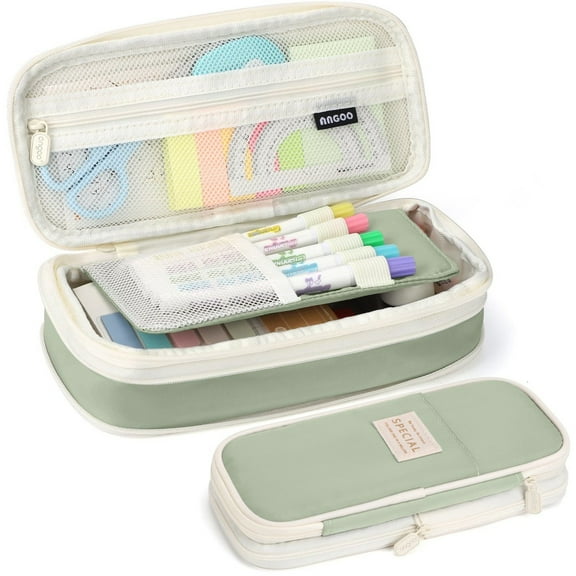 Big Capacity Pencil Pen Case Office College Large Storage High Capacity Bags Pouch Solid Color Holder Box Organizer Light Green 9 In