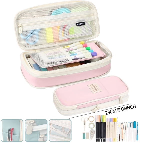 Big Capacity Pencil Pen Case Office College School Large Storage High Capacity Bag Pouch Holder Box Organizer,Light pink
