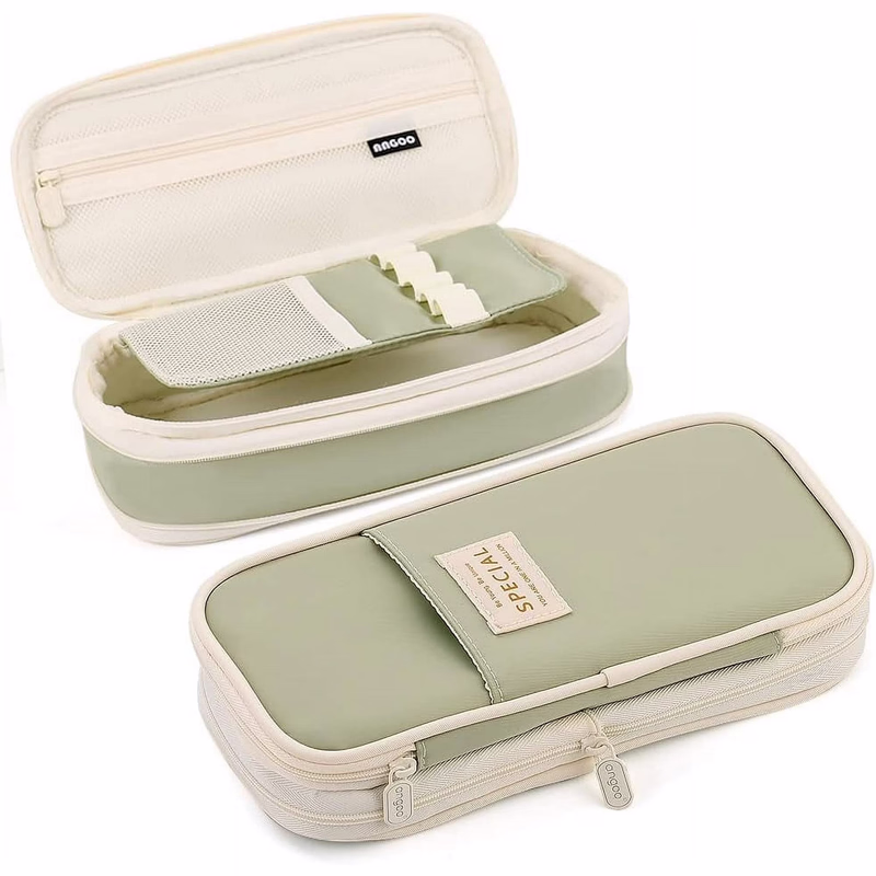 Big Capacity Pencil Pen Case Simple Stationery Bag College Office Organizer Green