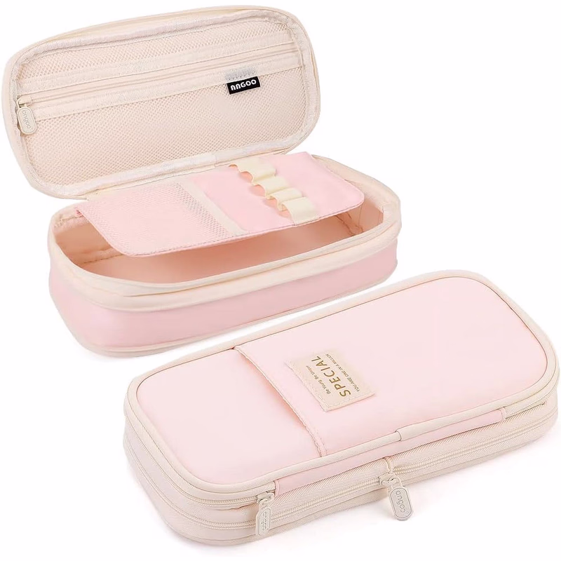 thumbnail image 1 of Big Capacity Pencil Pen Case Simple Stationery Bag College Office Organizer Pink, 1 of 7