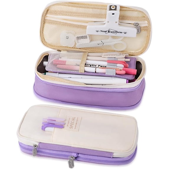 Big Capacity Pencil Pen Case Simple Stationery Bag College Office Organizer Purple