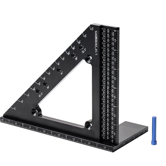 Big Carpenter Square 6x7.5 Inch Hole Scribing Ruler 3D Multi Angle Measuring Ruler 22.5-90 Degree Woodworking Square with Fixed Angle Pin 4 in 1 Square for Engineering and Construction