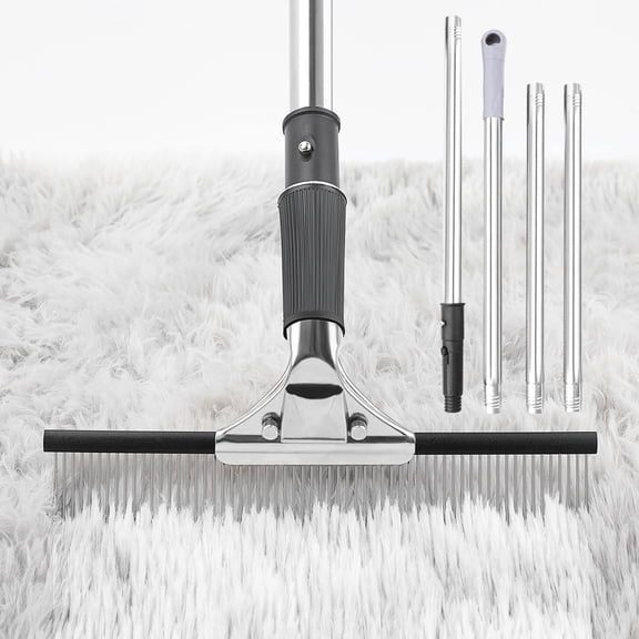 Big Carpet Rake with Long Handle, Black and Silver
