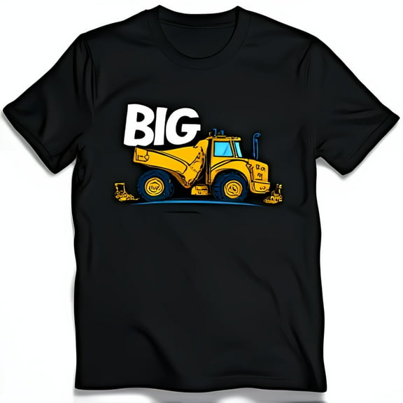 Big Cartoon Yellow Dump Truck Graphic T-Shirt for Black Tee