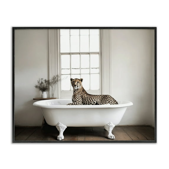 Stupell Industries Big Cat Cheetah Bath Time Black Framed Giclee Art, design by Sasha