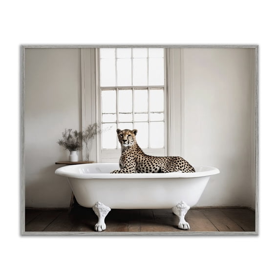 Stupell Industries Big Cat Cheetah Bath Time Gray Framed Giclee Art, design by Sasha