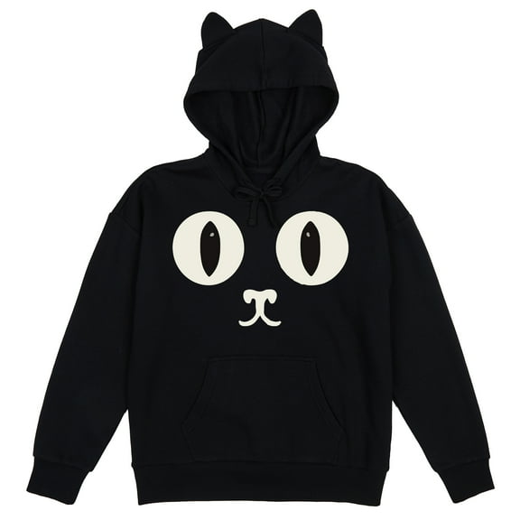 Big Cat Face Women's Black Long Sleeve Cosplay Hoodie With 3D Ears-Small