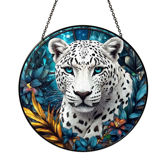 Big Cat Themed Stained Glass Style Suncatcher for Window Decor, Fantasy Wildlife Art, Decorative Hanging