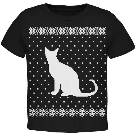 Big Cat Ugly Christmas Sweater Black Toddler T-Shirt - 4T