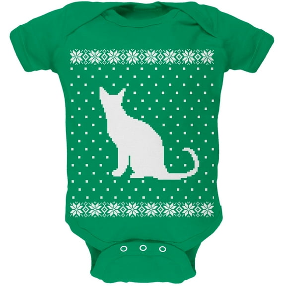 Big Cat Ugly Christmas Sweater Green Soft Baby One Piece - 18 month