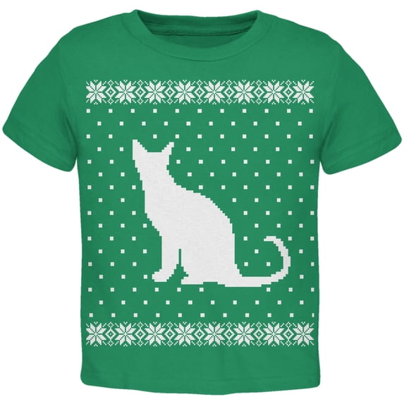 Big Cat Ugly Christmas Sweater Green Toddler T-Shirt - 2T