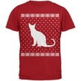 thumbnail image 1 of Big Cat Ugly Christmas Sweater Red Adult T-Shirt - Medium, 1 of 1