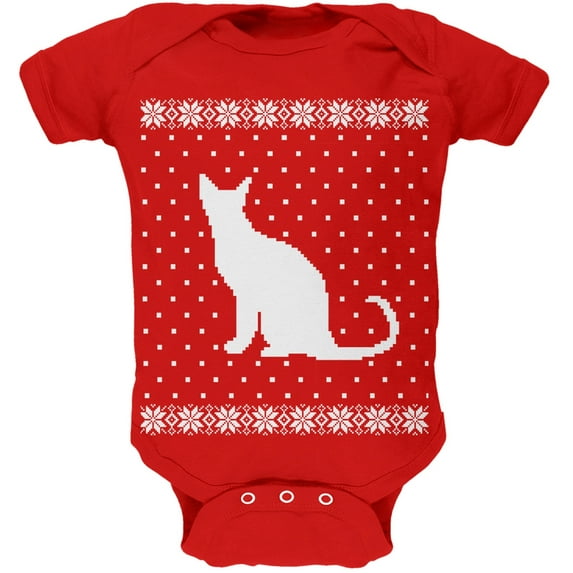 Big Cat Ugly Christmas Sweater Red Soft Baby One Piece - 12 month