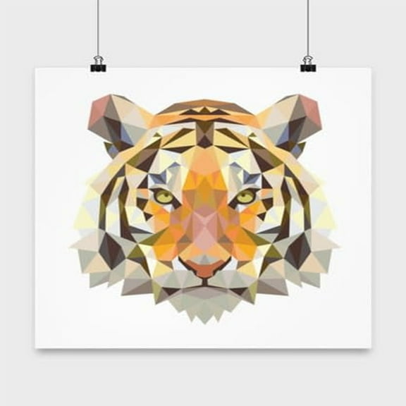 Big Cats Poster, Geometric Tiger Head, Wildlife Wall Art Gift, White 13x13in Poster