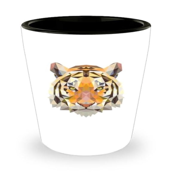 Unique Big Cats Shot Glass, Detailed Geometric Tiger Head Design, Perfect Wildlife Enthusiast Gift, Miniature Glassware, 1.5oz Capacity, White
