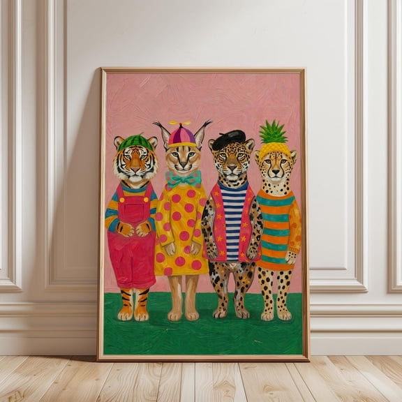 Big Cats Wall Art Print, Safari Animal Decor, Unframed Paper Poster 24x36in