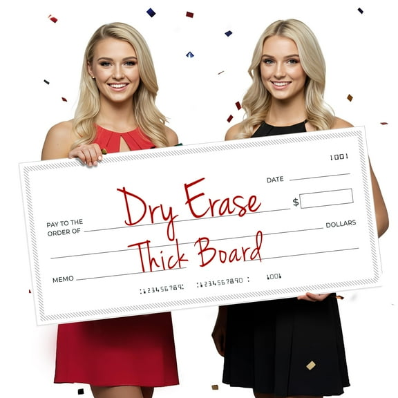 Big Checks for Presentations, 13.5" x 32" - Giant Dry Erase Check - Large, Fake, Blank, Oversized for Fundraisers, Retirement, Charity & Donation Events