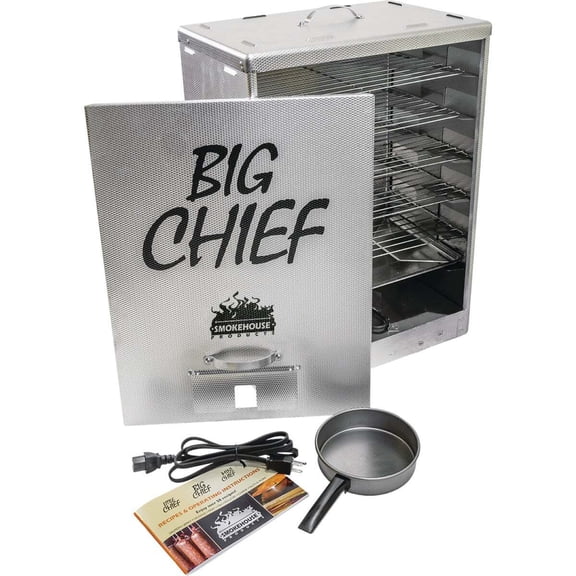 Big Chief Electric Smoker Vertical Front Load 450W - Locking Lid - 25 In. H, Silver